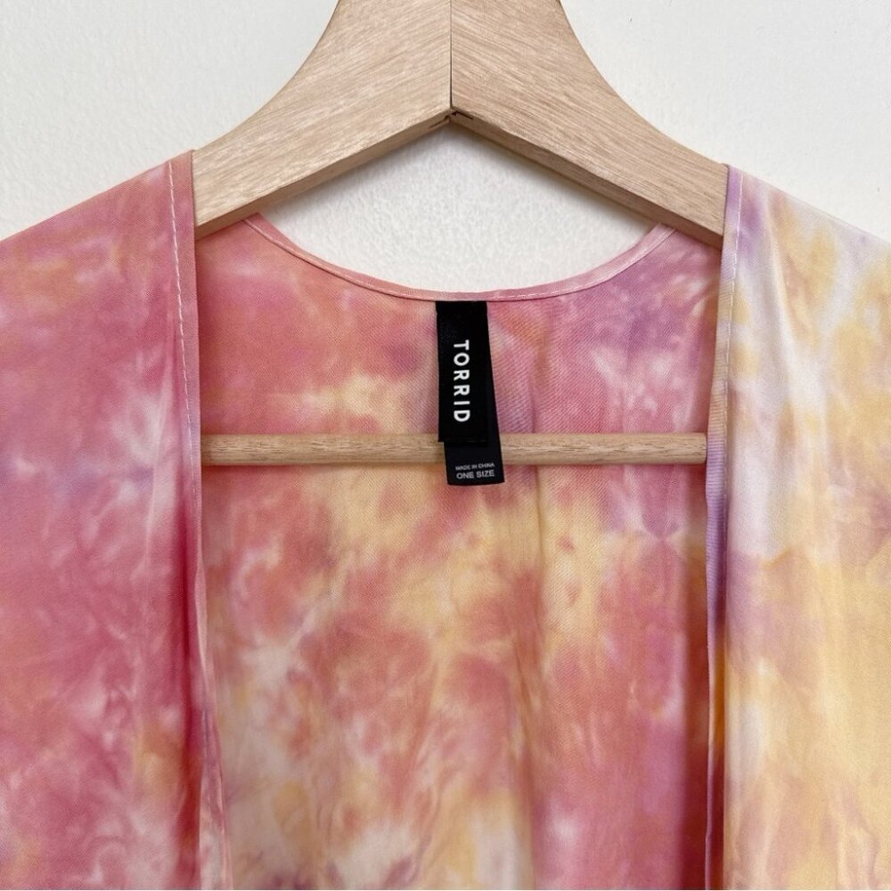 Torrid Womens One Size Pink Tie Dye Longline Ruana Kimono CN - Picture 7 of 11